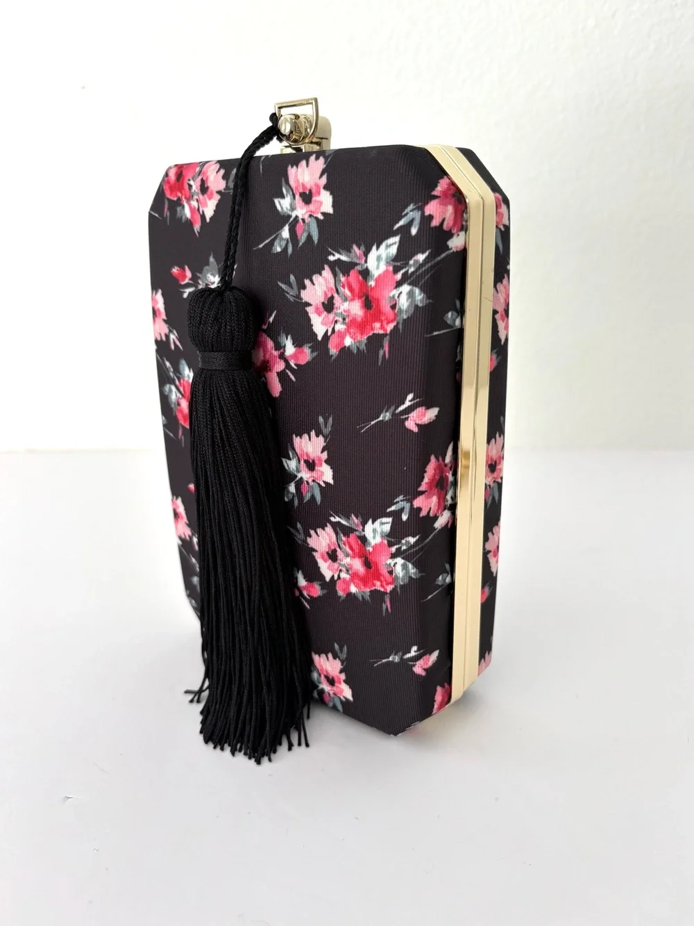 White House Black Market Black Floral Box Clutch Crossbody Bag NWT
